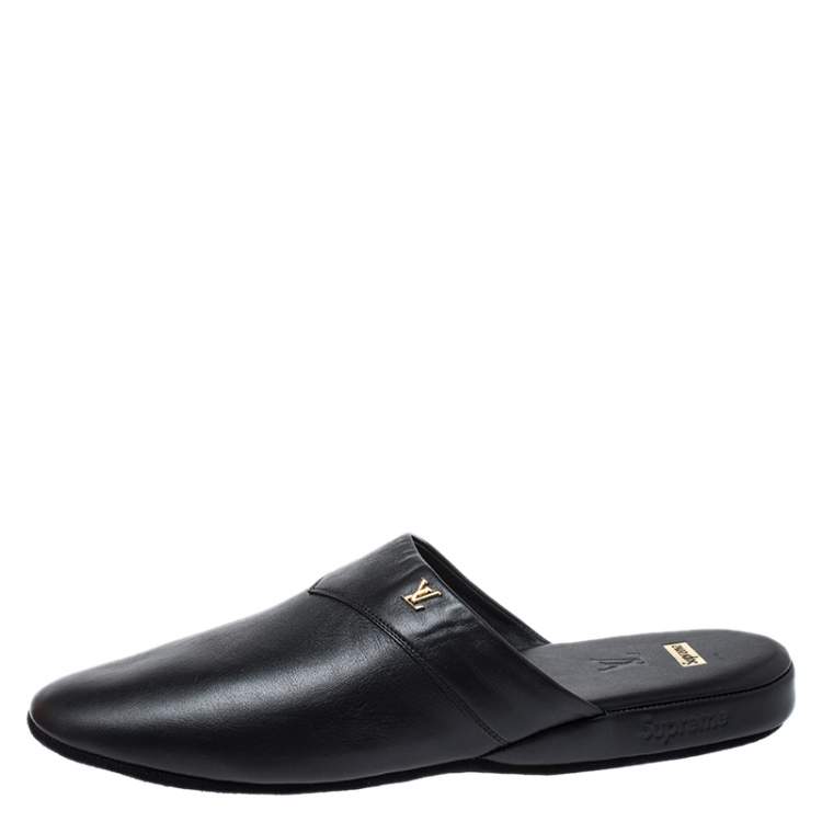 Louis Vuitton x Supreme Black Leather Slippers 7