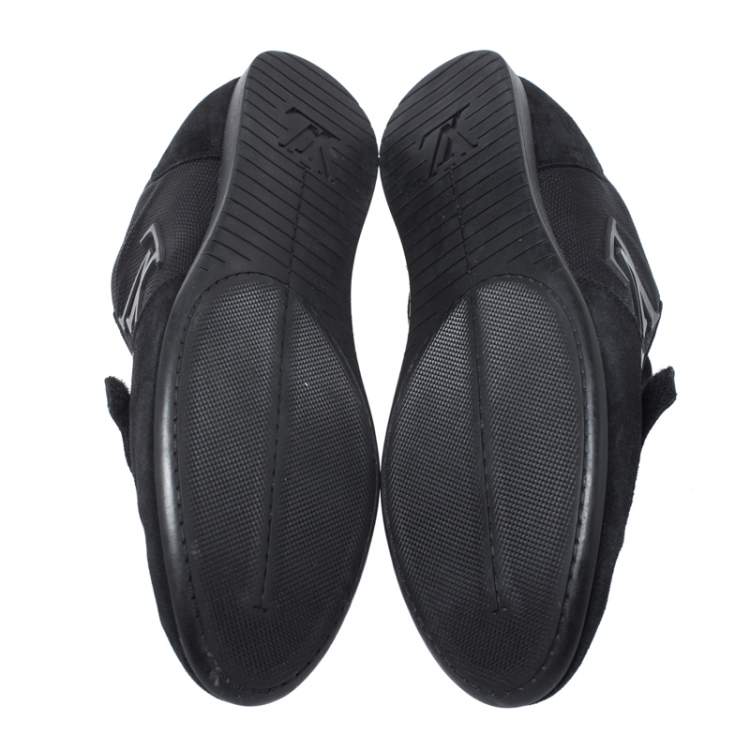 Pre Owned Louis Vuitton Black Canvas and Suede Logo Velcro Strap Sneakers Size 41.5