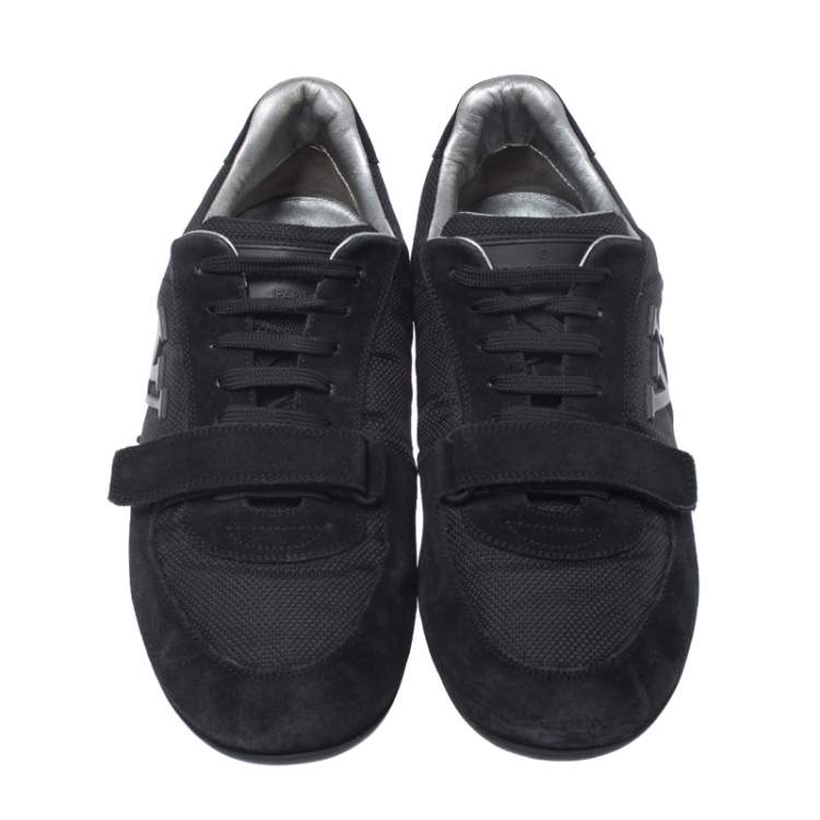 Pre Owned Louis Vuitton Black Canvas and Suede Logo Velcro Strap Sneakers Size 41.5