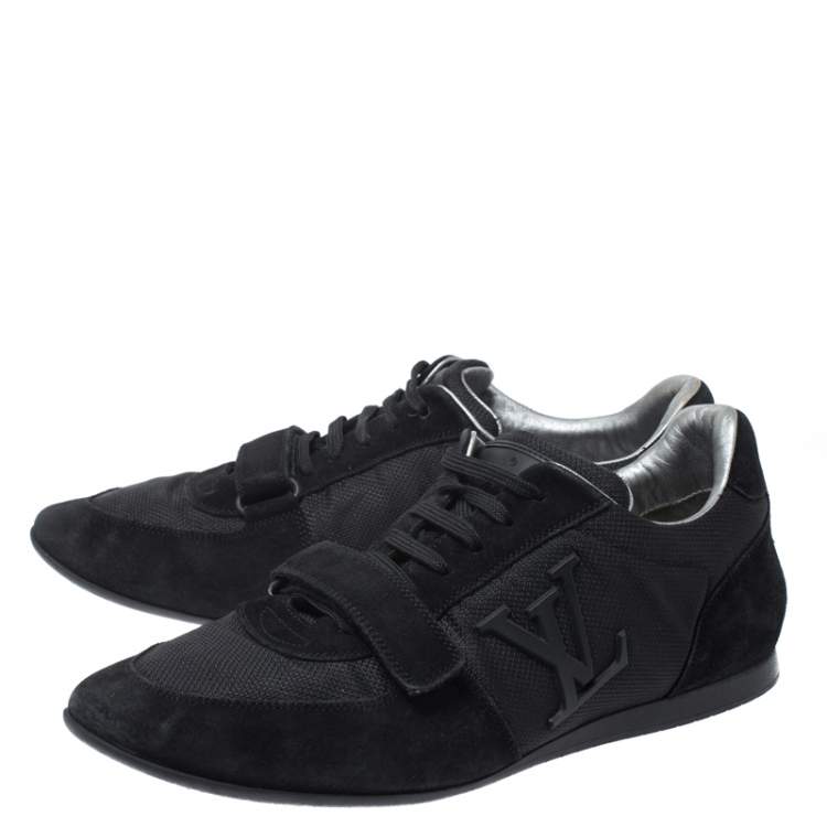 Pre Owned Louis Vuitton Black Canvas and Suede Logo Velcro Strap Sneakers Size 41.5