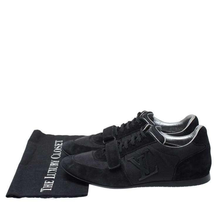 Pre Owned Louis Vuitton Black Canvas and Suede Logo Velcro Strap Sneakers Size 41.5