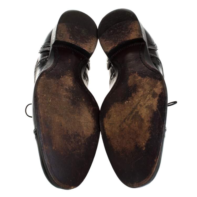 Pre Owned Louis Vuitton Black Patent Leather Lace Up Oxfords Size 41.5