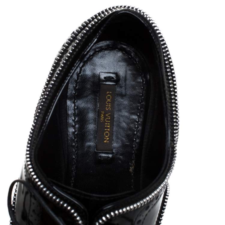 Pre Owned Louis Vuitton Black Patent Leather Lace Up Oxfords Size 41.5