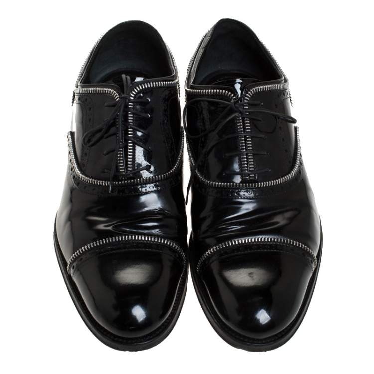 Pre Owned Louis Vuitton Black Patent Leather Lace Up Oxfords Size 41.5