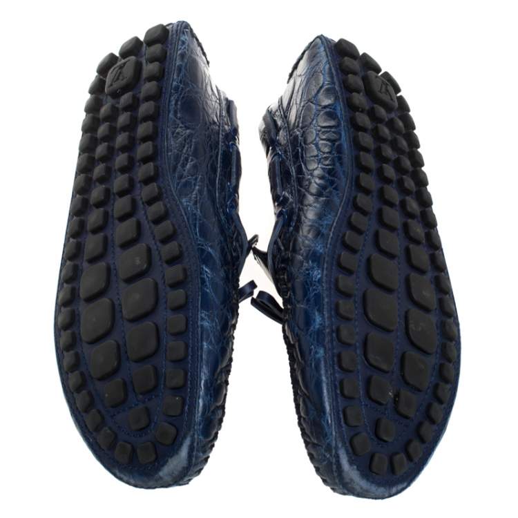Pre Owned Louis Vuitton Blue Crocodile Leather Slip On Loafers Size 42.5