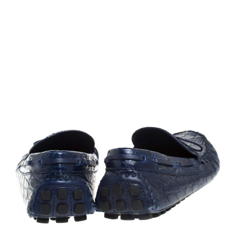 Pre Owned Louis Vuitton Blue Crocodile Leather Slip On Loafers Size 42.5