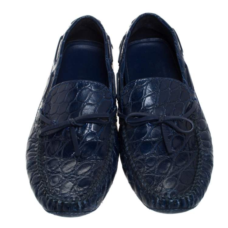 Pre Owned Louis Vuitton Blue Crocodile Leather Slip On Loafers Size 42.5