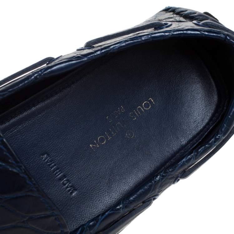 Pre Owned Louis Vuitton Blue Crocodile Leather Slip On Loafers Size 42.5