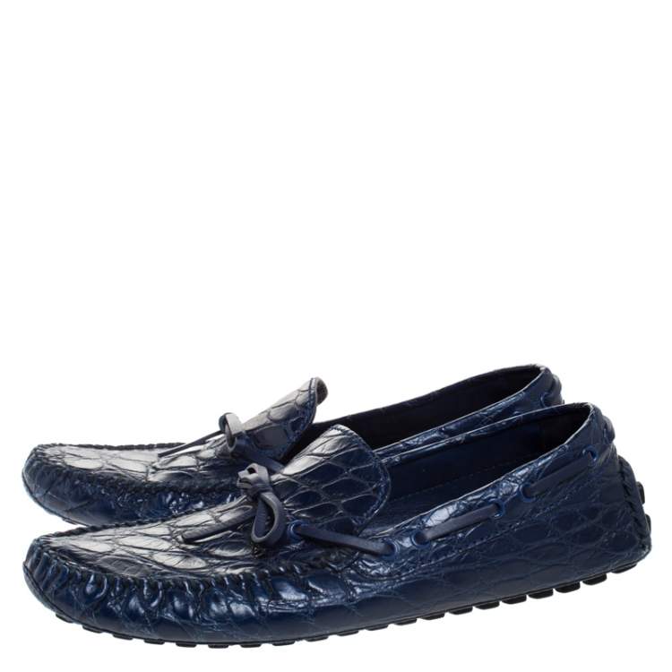 Pre Owned Louis Vuitton Blue Crocodile Leather Slip On Loafers Size 42.5