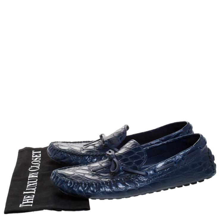 Pre Owned Louis Vuitton Blue Crocodile Leather Slip On Loafers Size 42.5