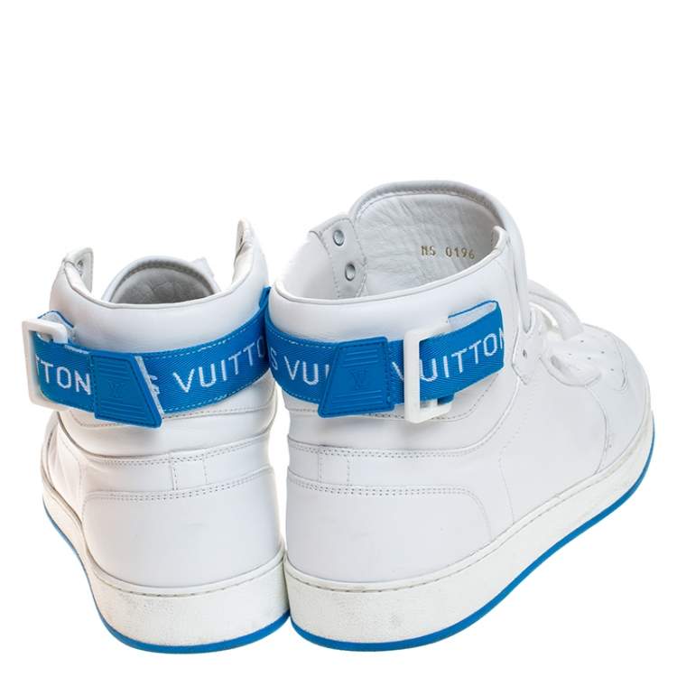 Pre Owned Louis Vuitton White/Blue Leather Rivoli High Top Sneakers Size 42