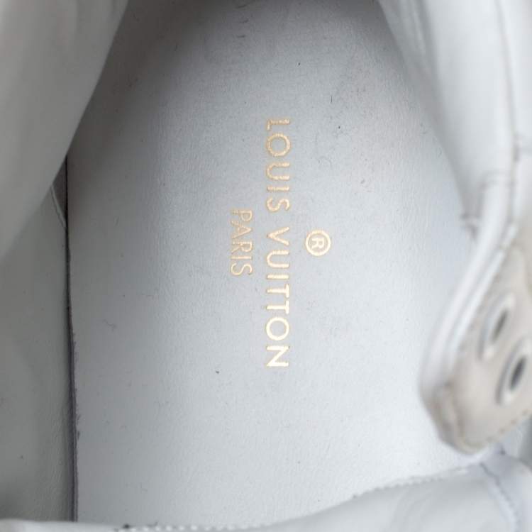 Pre Owned Louis Vuitton White/Blue Leather Rivoli High Top Sneakers Size 42