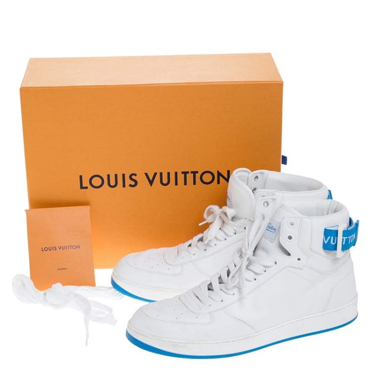 Pre Owned Louis Vuitton White/Blue Leather Rivoli High Top Sneakers Size 42