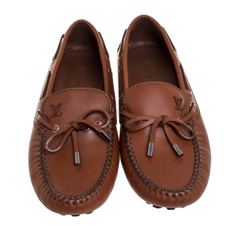 Pre Owned Louis Vuitton Brown Leather Arizona Loafers Size 40.5