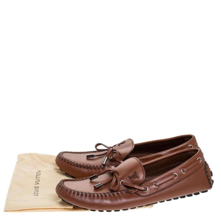 Pre Owned Louis Vuitton Brown Leather Arizona Loafers Size 40.5