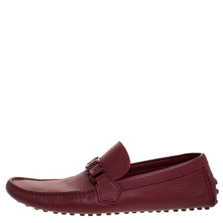 Pre Owned Louis Vuitton Red Leather Hockenheim Slip On Loafers Size 42