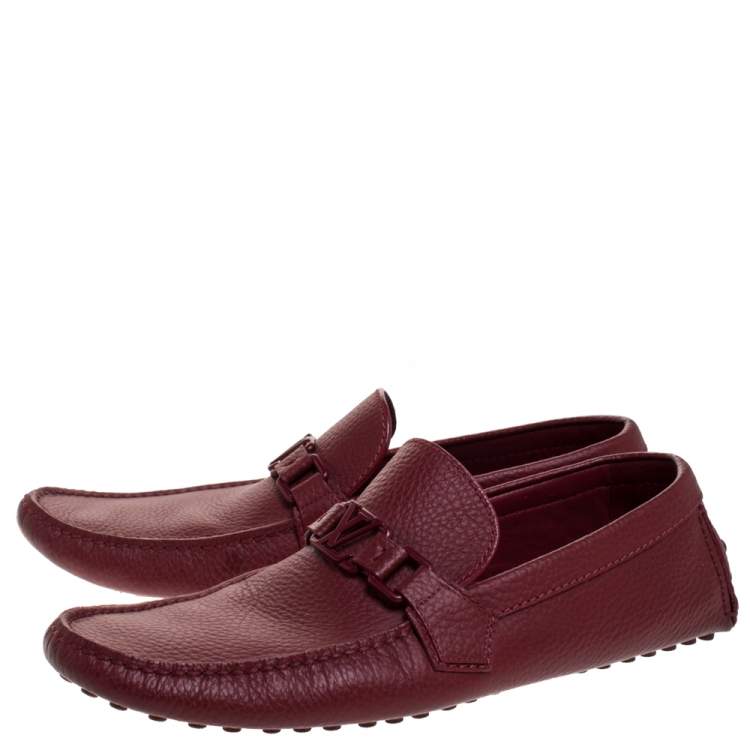 Pre Owned Louis Vuitton Red Leather Hockenheim Slip On Loafers Size 42