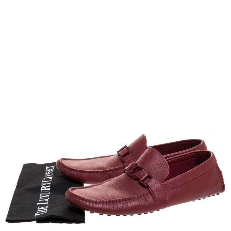 Pre Owned Louis Vuitton Red Leather Hockenheim Slip On Loafers Size 42