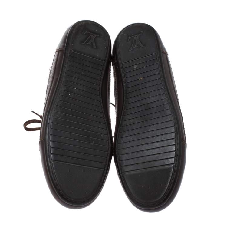 Pre Owned Louis Vuitton Damier Ebene Canvas And Brown Leather Lace Up High Top Sneakers Size 40