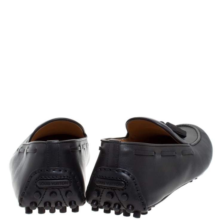 Pre Owned Louis Vuitton Grey Leather Imola Tassel Loafers Size 43