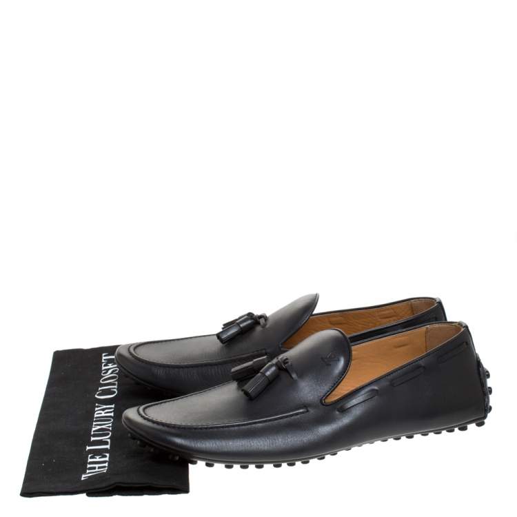 Pre Owned Louis Vuitton Grey Leather Imola Tassel Loafers Size 43