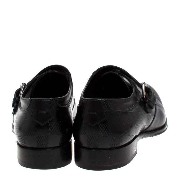 Pre Owned Louis Vuitton Black Leather Infini Single Monk Strap Derby Size 42