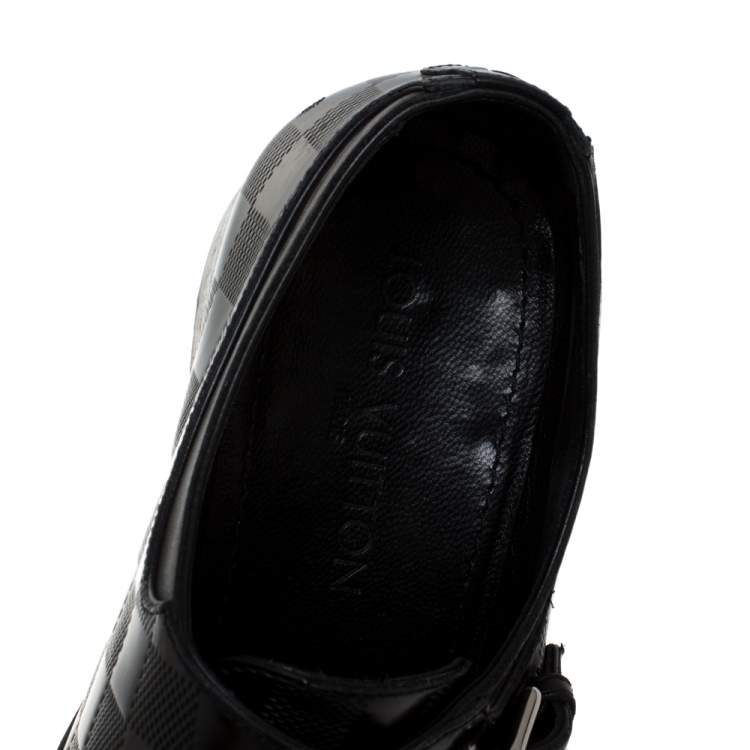 Pre Owned Louis Vuitton Black Leather Infini Single Monk Strap Derby Size 42