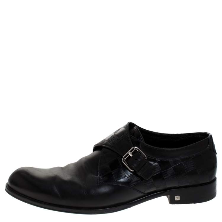 Pre Owned Louis Vuitton Black Leather Infini Single Monk Strap Derby Size 42