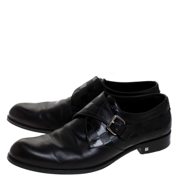 Pre Owned Louis Vuitton Black Leather Infini Single Monk Strap Derby Size 42