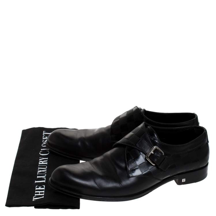 Pre Owned Louis Vuitton Black Leather Infini Single Monk Strap Derby Size 42