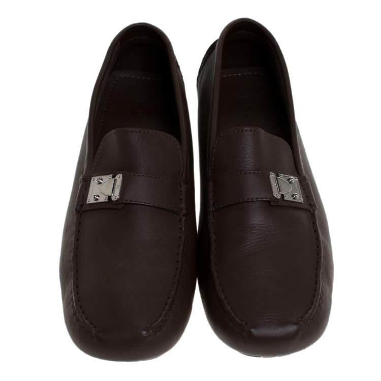 Pre Owned Louis Vuitton Brown Leather Suhali Lombok Driving Loafers Size 45