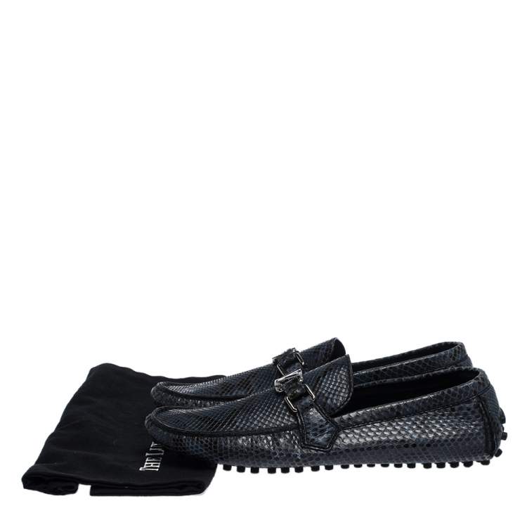 Pre Owned Louis Vuitton Blue Snakeskin Hockenheim Loafers Size 42