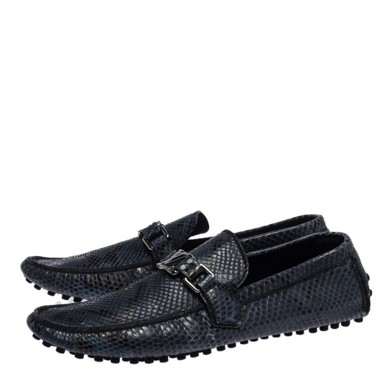 Pre Owned Louis Vuitton Blue Snakeskin Hockenheim Loafers Size 42