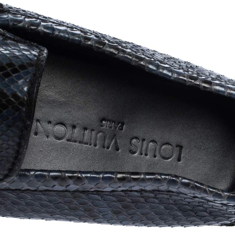 Pre Owned Louis Vuitton Blue Snakeskin Hockenheim Loafers Size 42