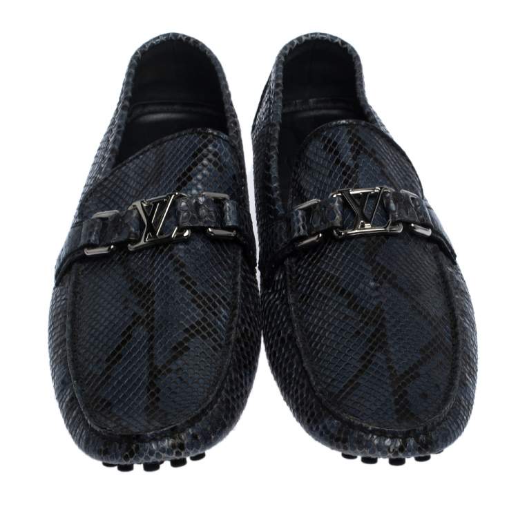 Pre Owned Louis Vuitton Blue Snakeskin Hockenheim Loafers Size 42
