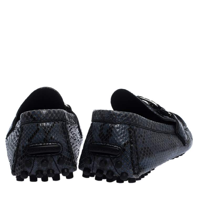 Pre Owned Louis Vuitton Blue Snakeskin Hockenheim Loafers Size 42