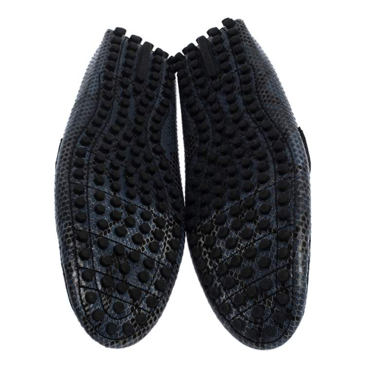Pre Owned Louis Vuitton Blue Snakeskin Hockenheim Loafers Size 42
