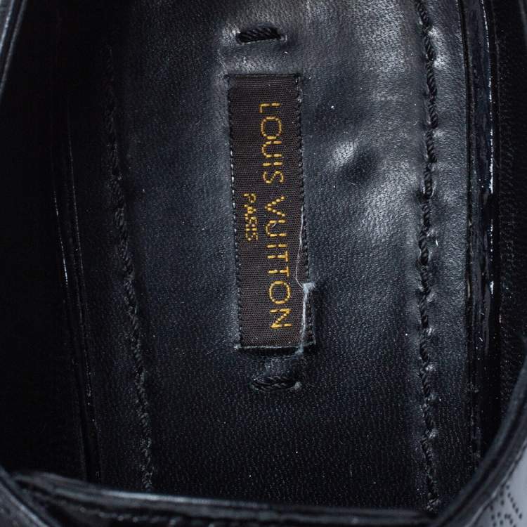 Pre Owned Louis Vuitton Black Perforated Monogram Patent Leather Lace Derby Size 43