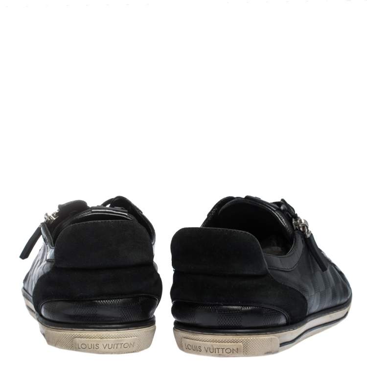 Pre Owned Louis Vuitton Black Infini Leather and Suede Low Top Sneakers Size 42