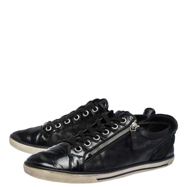 Pre Owned Louis Vuitton Black Infini Leather and Suede Low Top Sneakers Size 42