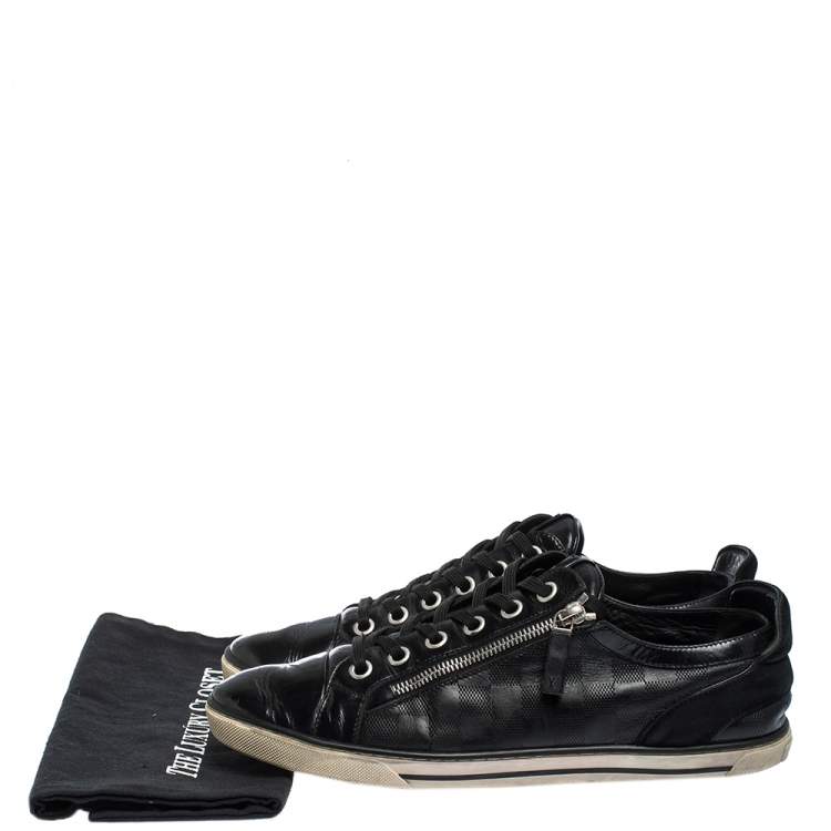 Pre Owned Louis Vuitton Black Infini Leather and Suede Low Top Sneakers Size 42