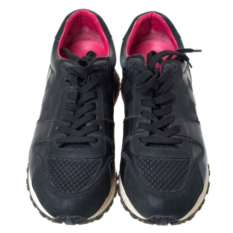 Pre Owned Louis Vuitton Black Damier Infini Leather, Suede And Mesh Run Away Sneakers Size 39