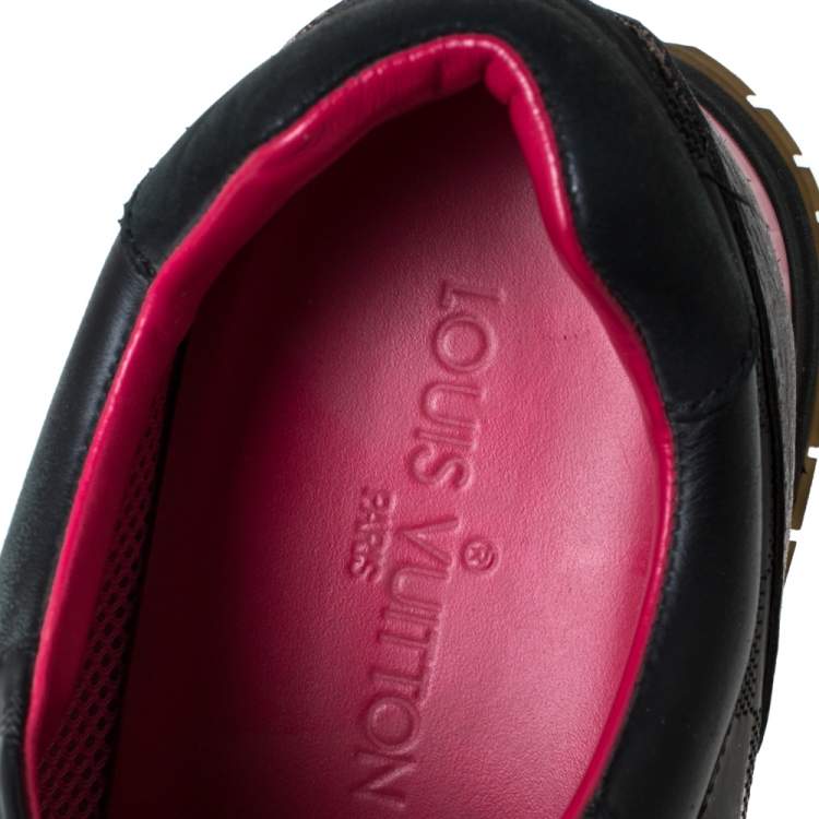 Pre Owned Louis Vuitton Black Damier Infini Leather, Suede And Mesh Run Away Sneakers Size 39