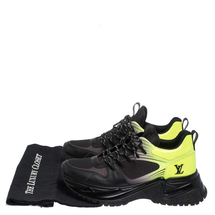 Pre Owned Louis Vuitton Black/Green Leather and Mesh Run Away Pulse Sneakers Size 41