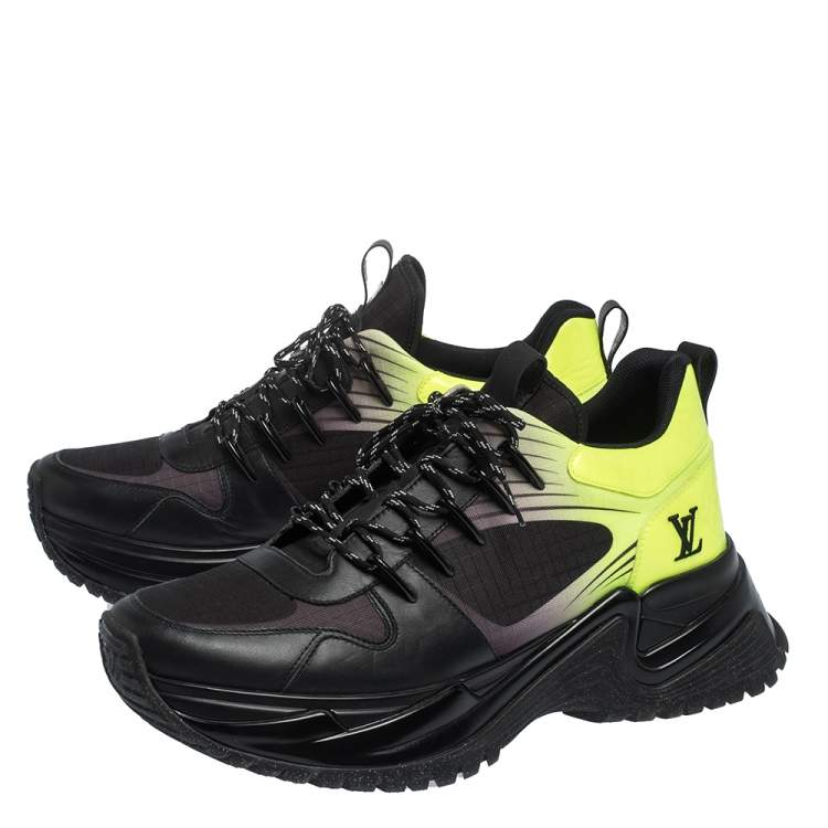 Pre Owned Louis Vuitton Black/Green Leather and Mesh Run Away Pulse Sneakers Size 41