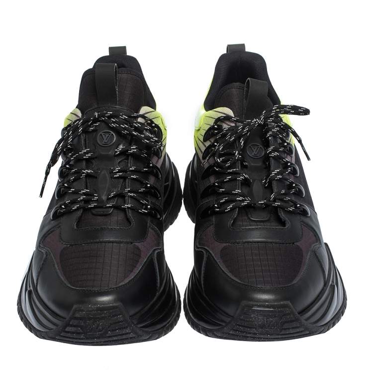 Pre Owned Louis Vuitton Black/Green Leather and Mesh Run Away Pulse Sneakers Size 41