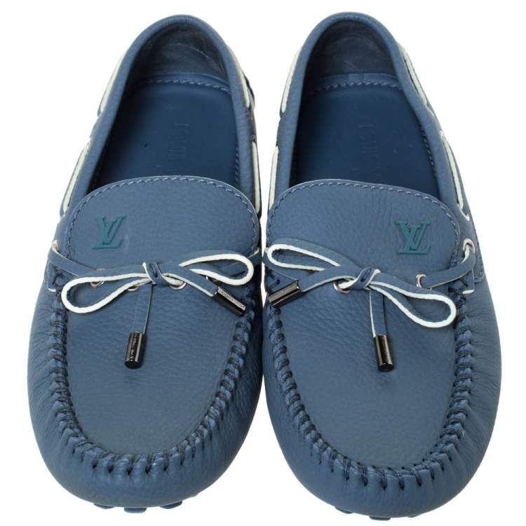 Pre Owned Louis Vuitton Blue Leather Bow Arizona Mocassin Size 41