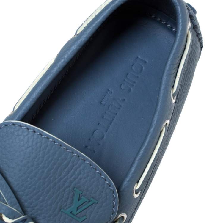 Pre Owned Louis Vuitton Blue Leather Bow Arizona Mocassin Size 41