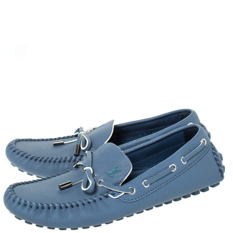 Pre Owned Louis Vuitton Blue Leather Bow Arizona Mocassin Size 41
