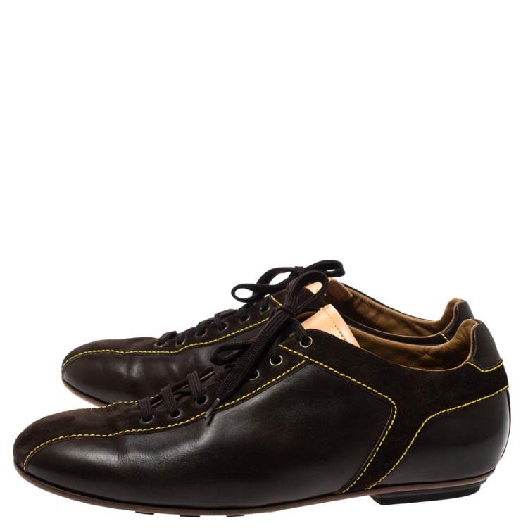 Pre Owned Louis Vuitton Brown Leather And Damier Ebene Suede Low Top Sneakers Size 44.5